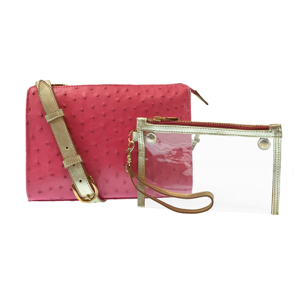 South Texas Tack Apparel Other South Texas Tack Juno Full Quill Pink Ostrich with Gold Cowhide Crossbody Purse