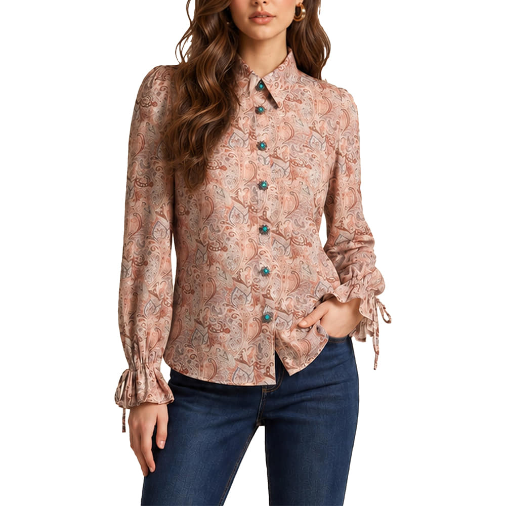 South Texas Tack Apparel Pleated Ruffle Sleeve Detail Button Down Blouse