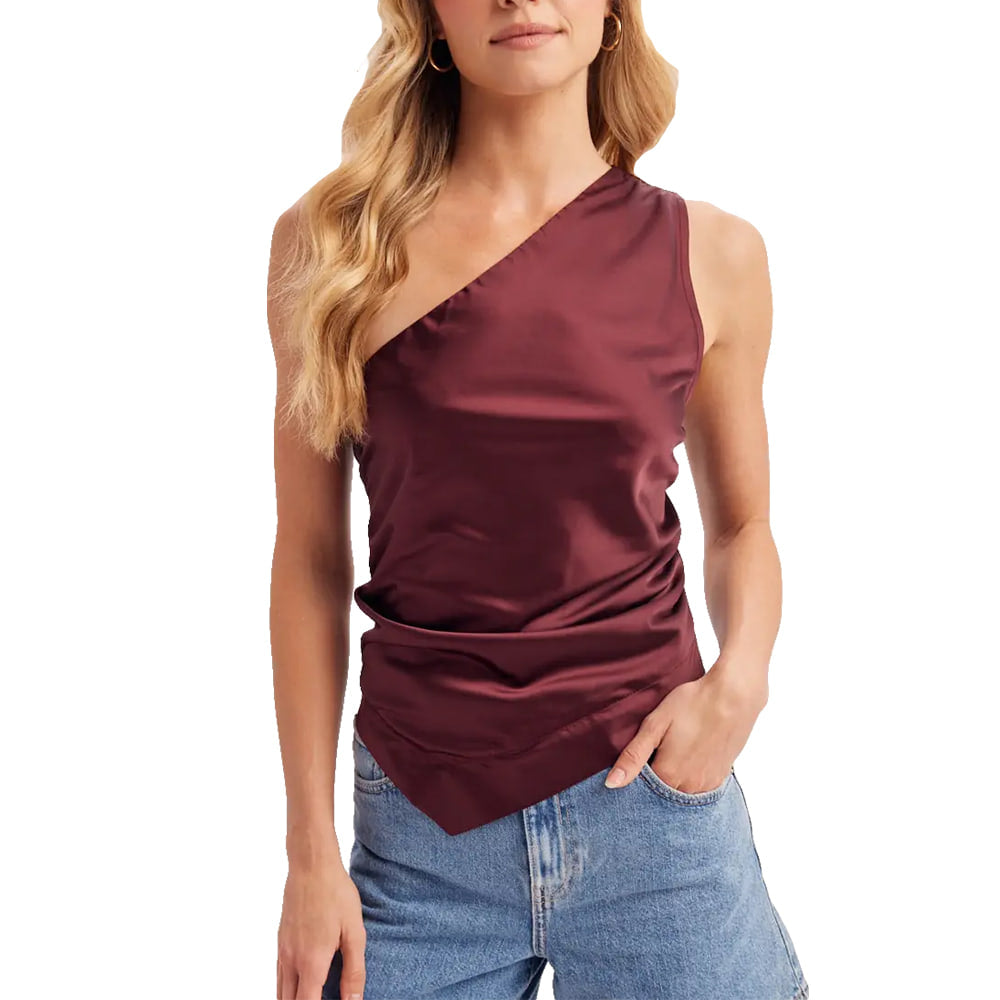 South Texas Tack Apparel Satin One Shoulder Asymmetrical Sleeveless Top