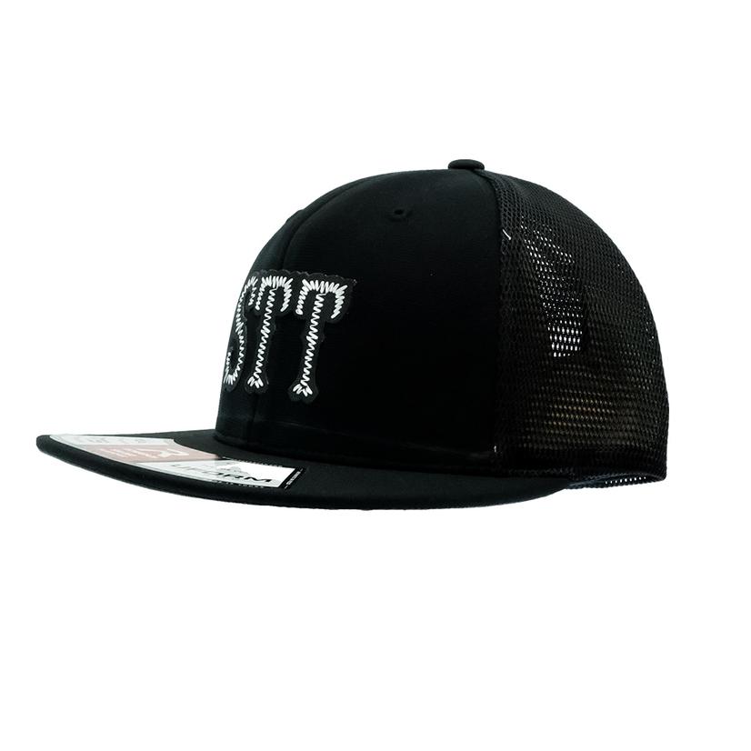 South Texas Tack Apparel South Texas Tack Apparel White Embroidered Logo Black Flat Brim Mesh Back Cap