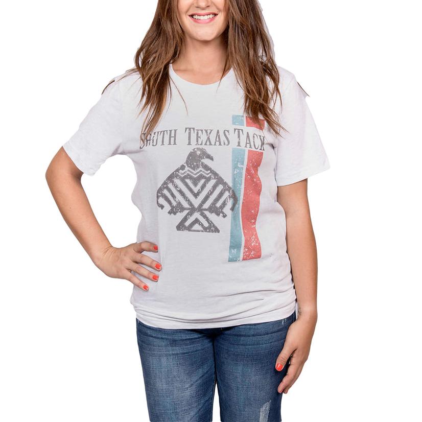 South Texas Tack Apparel South Texas Tack Womens Grey Eagle with Stripes White Tee