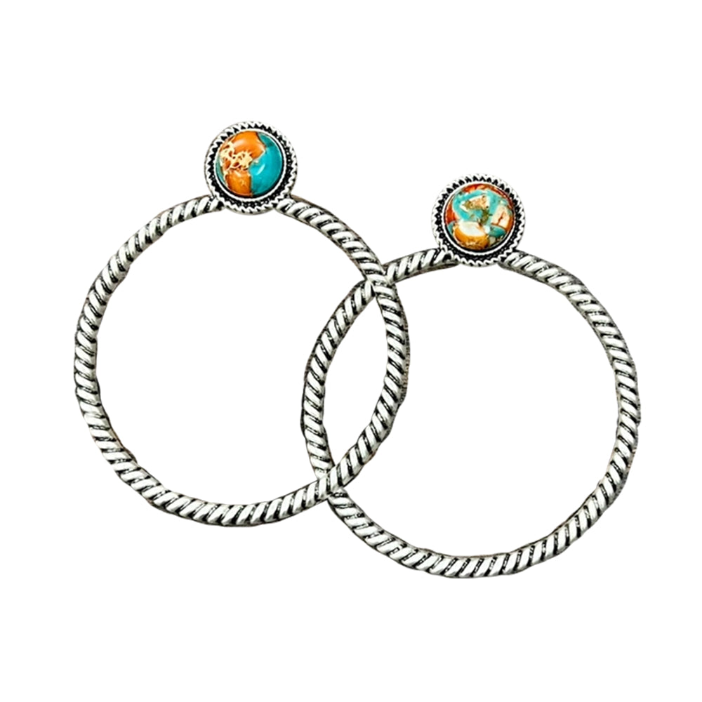 South Texas Tack Jewelry FAUX  12mm Gemstone Hoop Stud Earrings