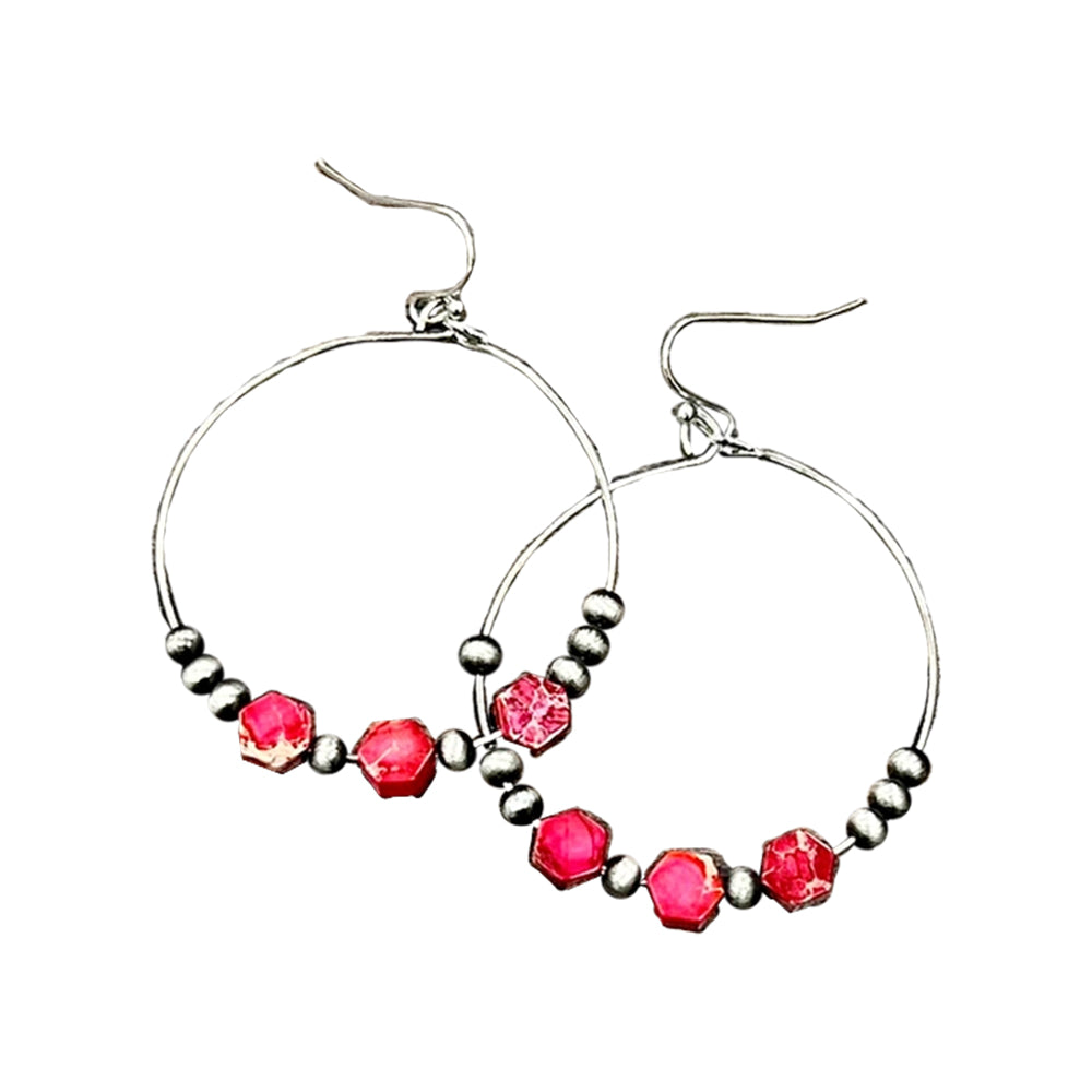 South Texas Tack Jewelry FAUX Navajo Hexa Gemstone Hoop Earrings