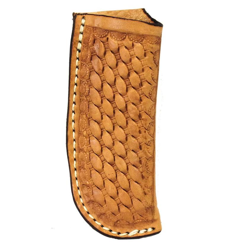 South Texas Tack Knives Basket Stamped Medium Oiled Leather Knife Sheath