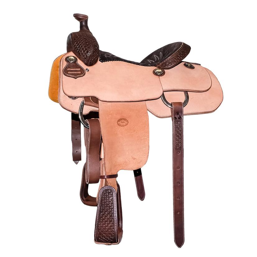 South Texas Tack Saddles 15 / Natural/Chocolate South Texas Tack Natural Rough Out Eighth Chocolate Axe Tool with Black Suede Seat Team Roping Saddle