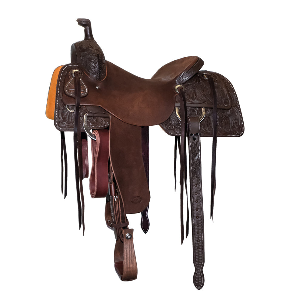 South Texas Tack Saddles South Texas Tack Chocolate Rough Out Half Poinsettia Tool Ranch Cutting Saddle
