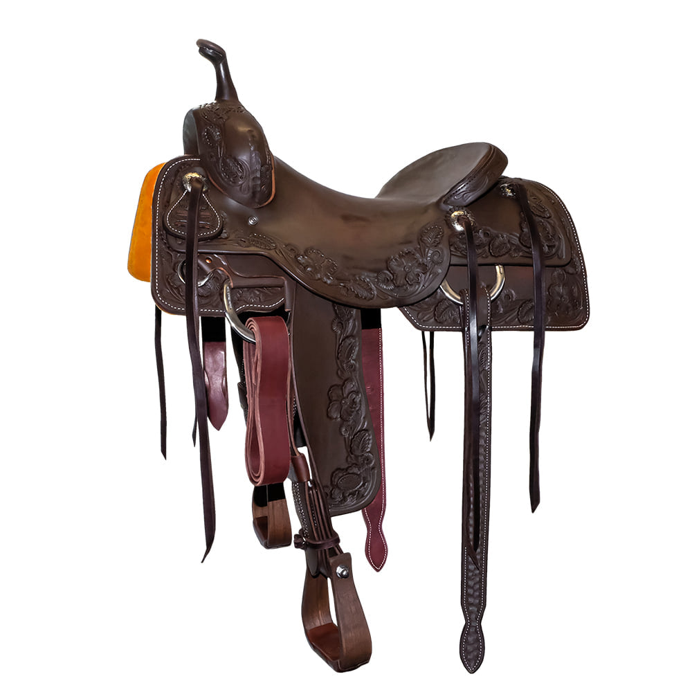 South Texas Tack Saddles South Texas Tack Full Chocolate Slick Out with Floral Border Cutting Saddle
