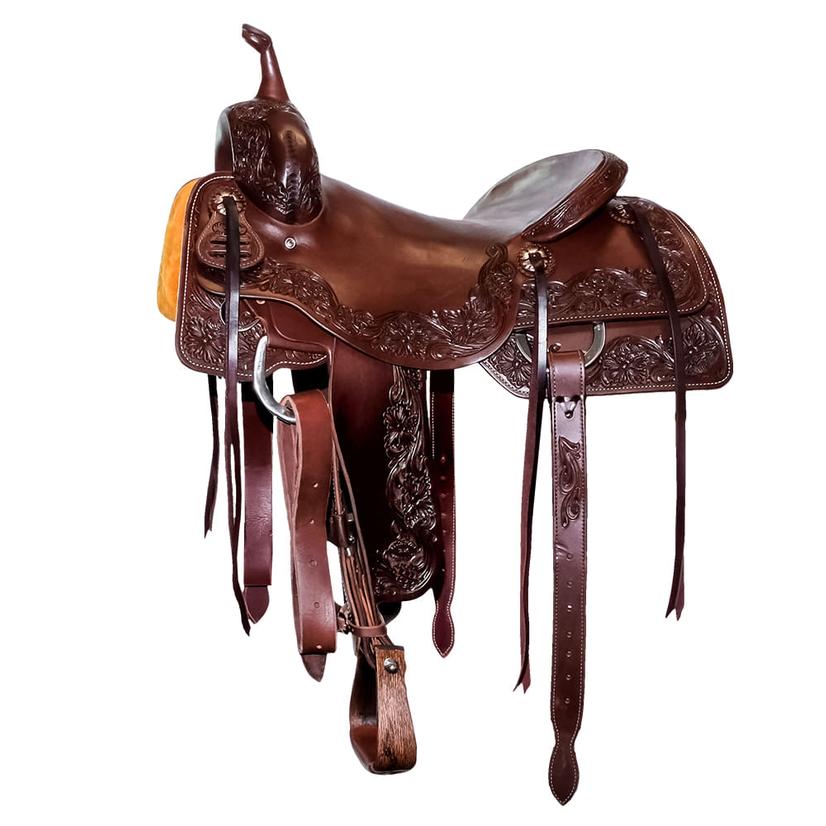 South Texas Tack Saddles South Texas Tack Full Natural Slick Out Floral Border Tool Cutting Saddle