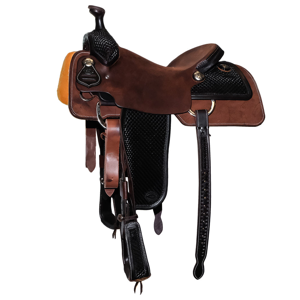 South Texas Tack Saddles South Texas Tack Half Axe Tool Half Chocolate Rough Out Tooled Fenders Team Roping Saddle