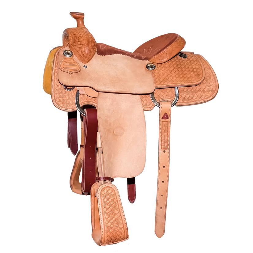 South Texas Tack Saddles South Texas Tack Half Big Weave Tool Half Natural Rough Out Calf Roping Saddle