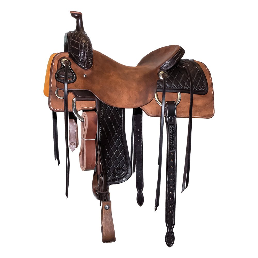 South Texas Tack Saddles South Texas Tack Half Chocolate Rough Out Half Diamond Star Tool Ranch Cutting Saddle with Tooled Fenders