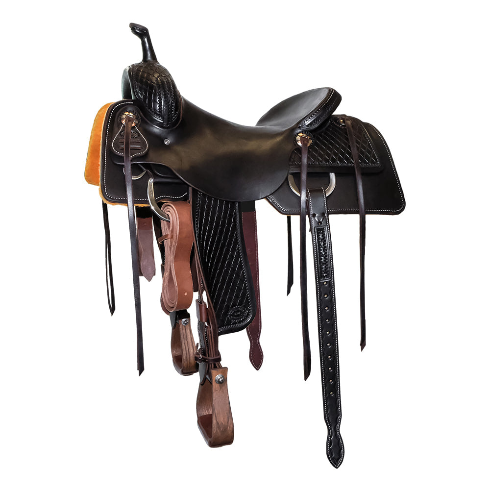 South Texas Tack Saddles South Texas Tack Half Chocolate Slick Out Half Diamond Tool with Tooled Fenders Cutting Saddle