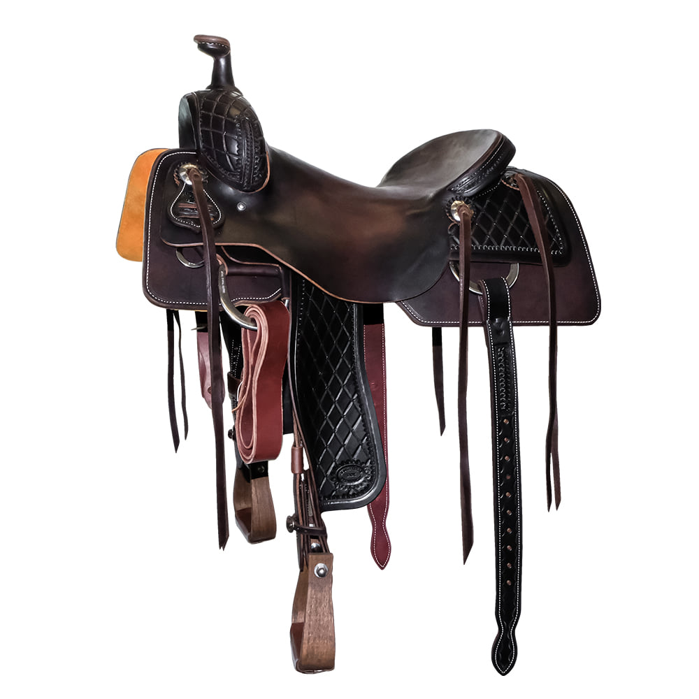 South Texas Tack Saddles South Texas Tack Half Diamond Tool Half Dark Chocolate Rough Out Ranch Cutting Saddle
