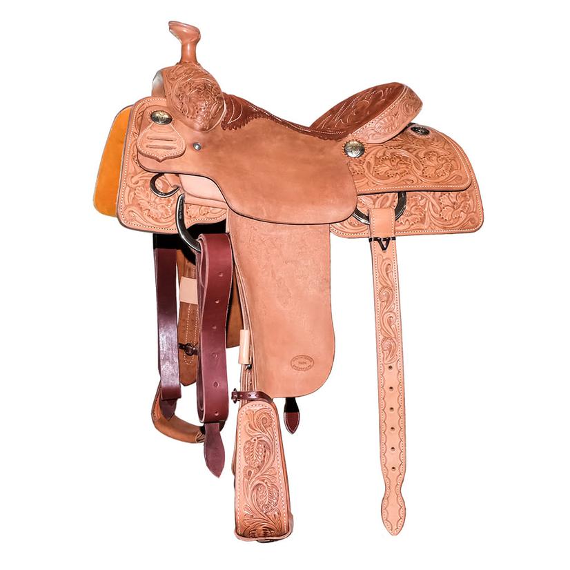 South Texas Tack Saddles South Texas Tack Half Floral Tool Half Natural Rough Out Team Roping Saddle