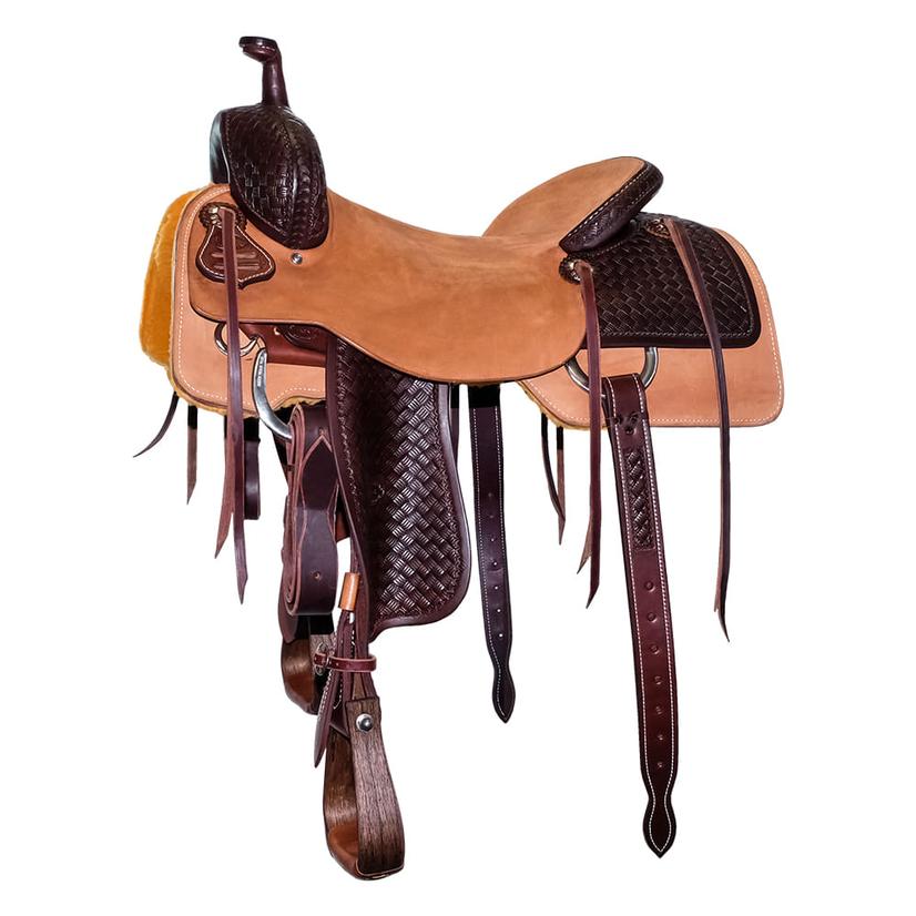 South Texas Tack Saddles South Texas Tack Half Mahogany Big Weave Tool Half Natural Rough Out Ranch Cutting Saddle