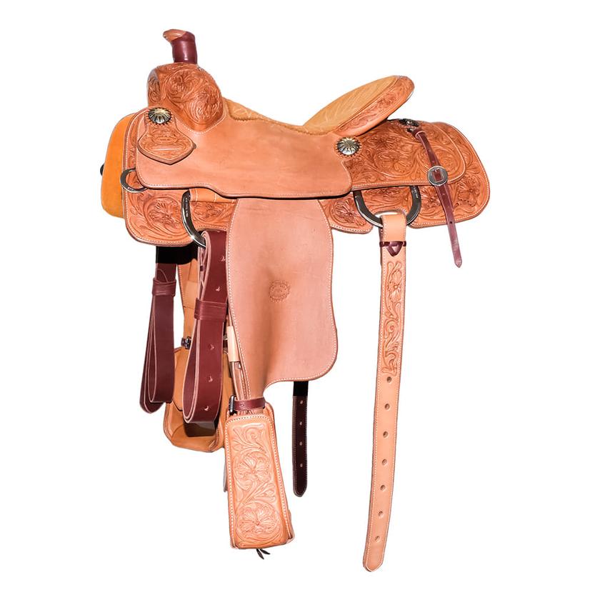 South Texas Tack Saddles South Texas Tack Half Natural Rough Out Half Floral Tool Calf Roping Saddle