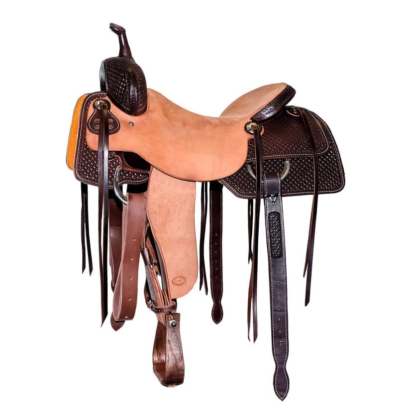 South Texas Tack Saddles South Texas Tack Half Natural Rough Out Half Walnut Waffle Tool Cutting Saddle