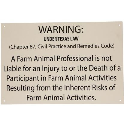 South Texas Tack Supplies TEXAS EQUINE LIABILITY SIGN