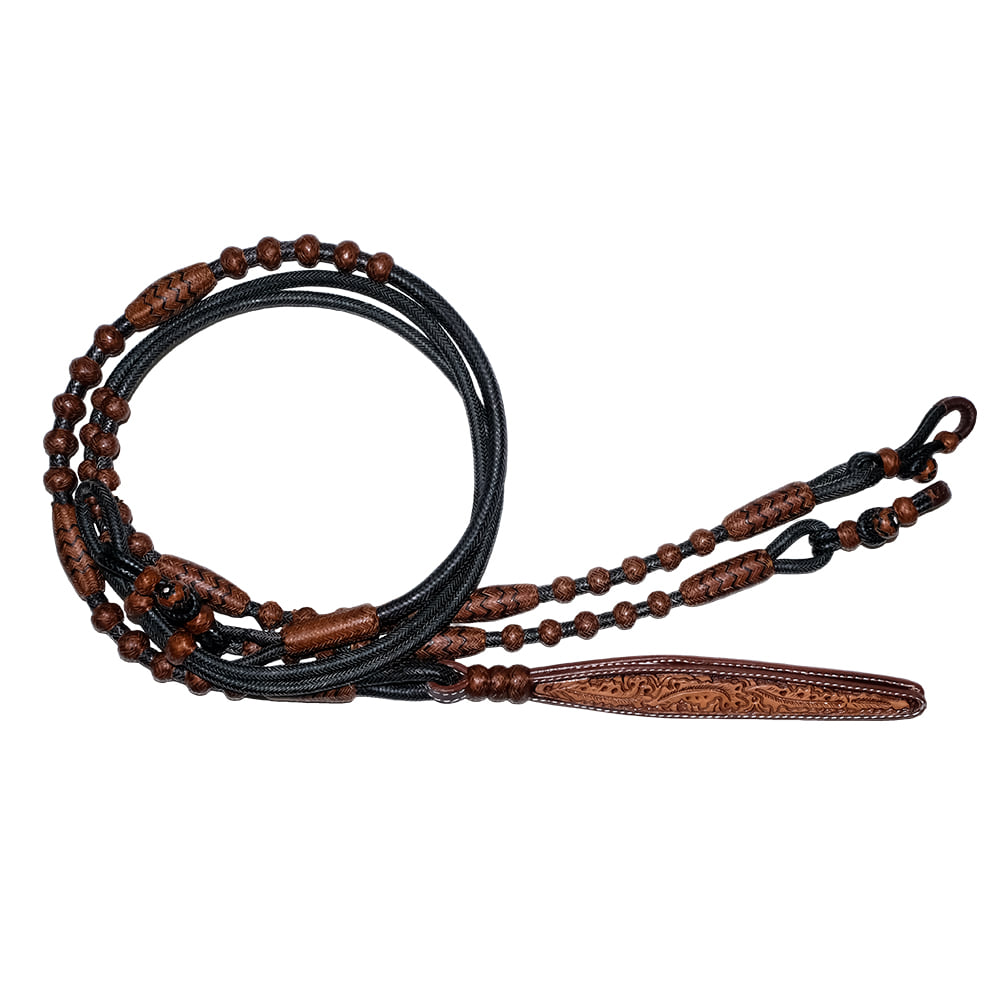 South Texas Tack Tack GM / 110 / Black/Caramel South Texas Tack Rawhide Romal Reins 30 Plait GM Pattern Caramel
