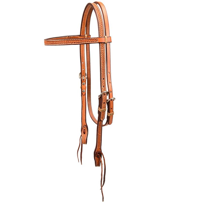 South Texas Tack Tack LIGHT_OIL South Texas Tack  Browband Headstall with Basketweave Tooled Leather