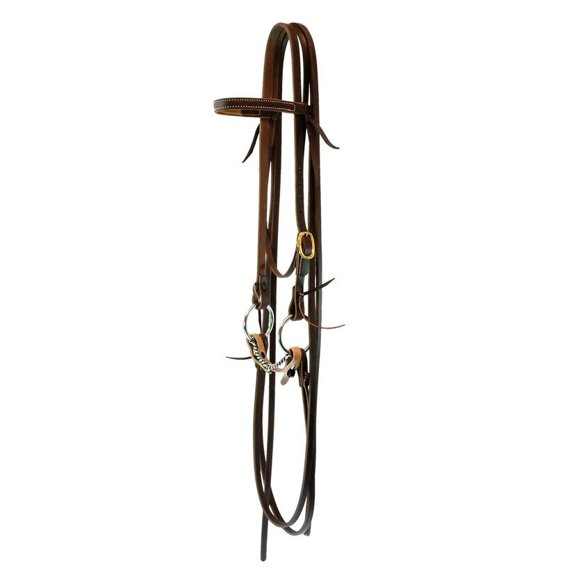 South Texas Tack Tack Oiled / 5/8 South Texas Tack Browband Headstall Split Rein Bridle Set with Twisted Loose Ring Snaffle Bit