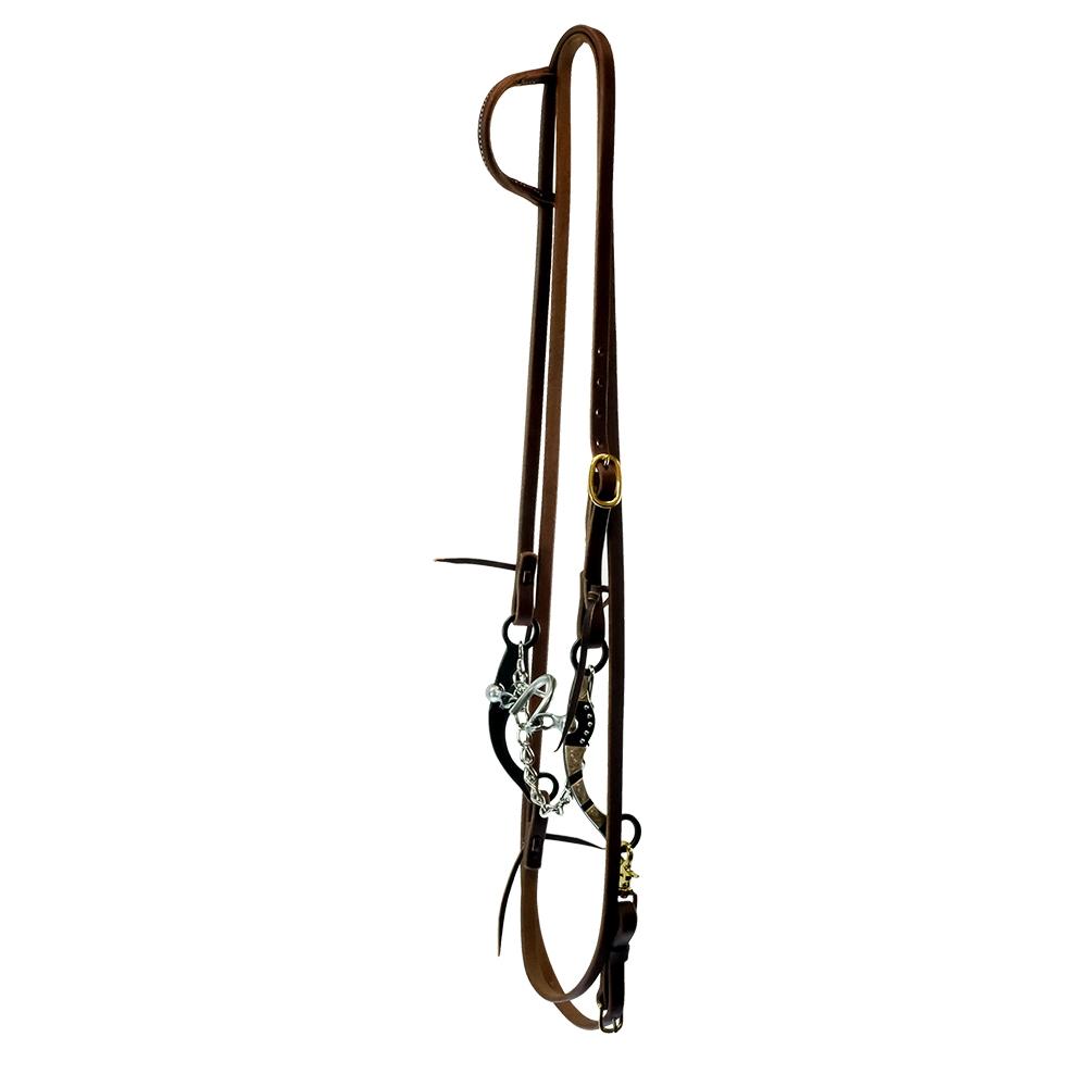South Texas Tack Tack Oiled South Texas Tack  Roping Rein Slide Ear Bridle Set with Chain Port Bit with 7" Silver Mounted Shanks