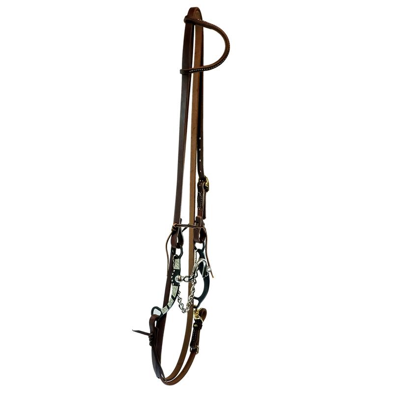 South Texas Tack Tack Oiled South Texas Tack  Roping Rein Slide Ear Bridle Set with Chain Port Bit with 7" Silver Mounted Shanks