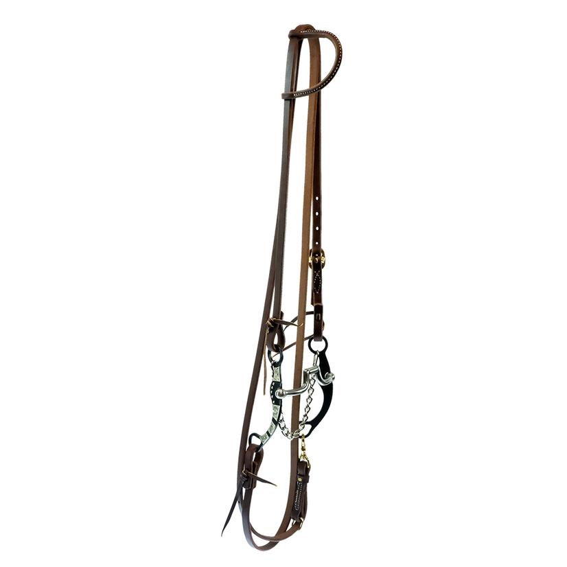 South Texas Tack Tack Oiled South Texas Tack Roping Rein Slide Ear Bridle Set with Hinge Port Bit with 7" Silver Mounted Shanks