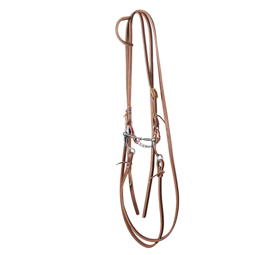 South Texas Tack Tack Oiled South Texas Tack Slide Ear Bridle Set with Split Reins and Stockman 6inch Copper Shank Snaffle Bit