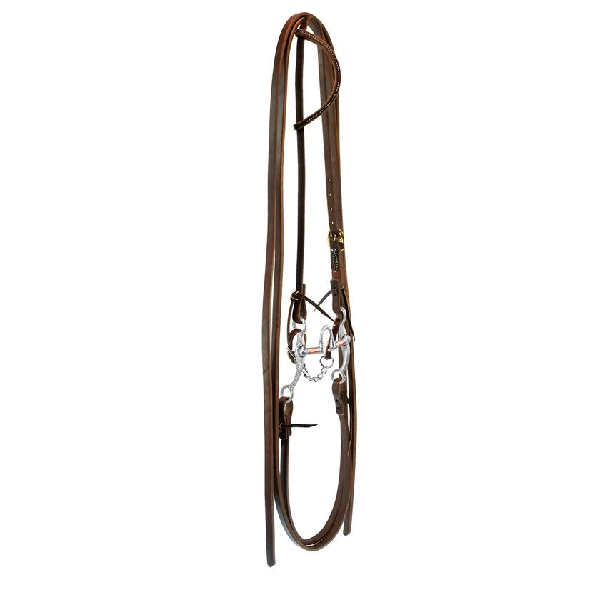 South Texas Tack Tack Oiled South Texas Tack  Slide Ear Headstall Bridle Set with Rasp Correction Bit and Split Reins