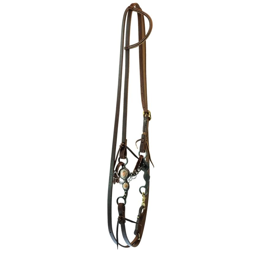 South Texas Tack Tack Oiled South Texas Tack Slide Ear Headstall Roping Rein Bridle Set with Sunflower Chain Bit