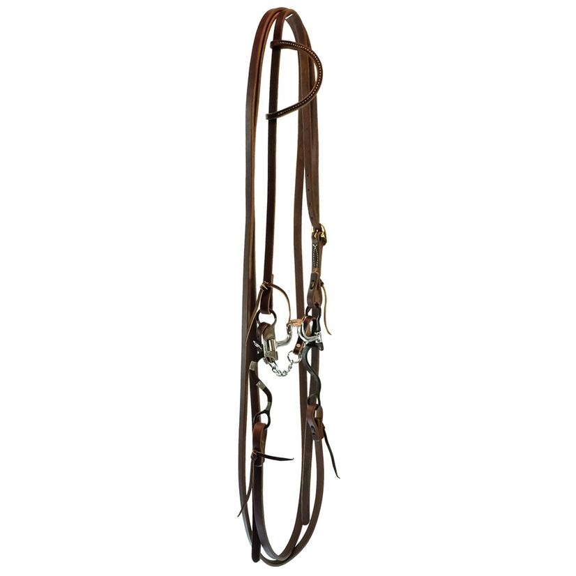 South Texas Tack Tack Oiled South Texas Tack  Slide Ear Headstall Split Rein Bridle Set with Mounted Hinge Port Bit