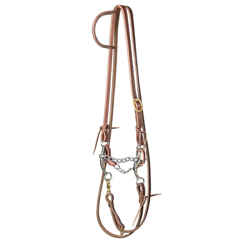 South Texas Tack Tack Oiled South Texas Tack  Slide Ear Roping Rein Bridle Set with 6inch Turquoise Feather Shank Chain Bit