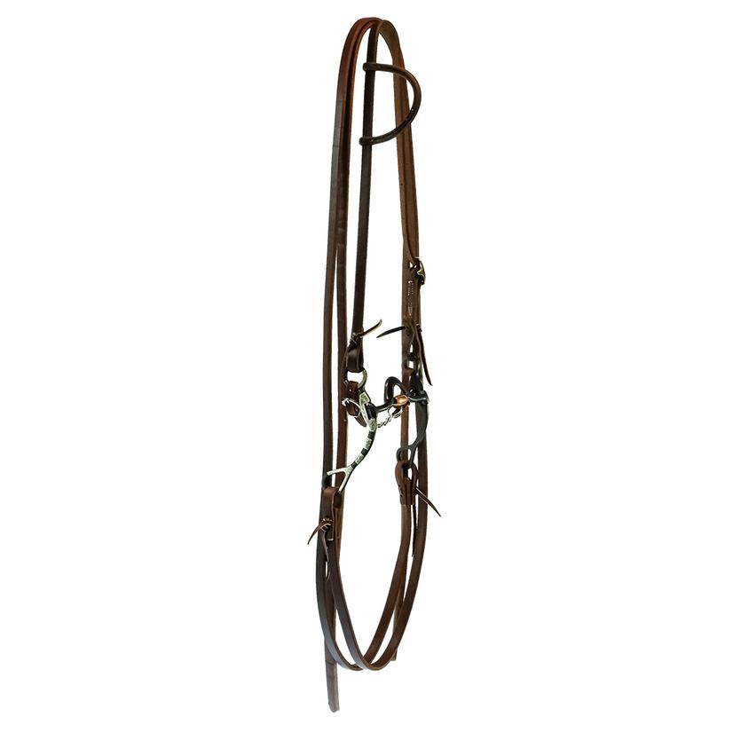 South Texas Tack Tack Oiled South Texas Tack Split Rein Bridle Set with Mounted Medium Port with Roller Bit