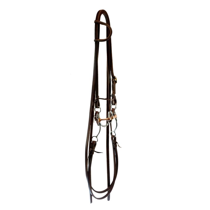 South Texas Tack Tack Oiled South Texas Tack Split Rein Slide Ear Bridle Set with 7" Correctional Bit with Copper Mouth