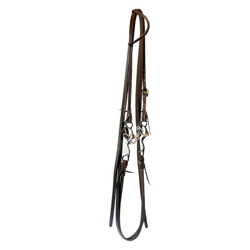South Texas Tack Tack Oiled South Texas Tack Split Rein Slide Ear Bridle Set with Floral Shank Medium Port Bit