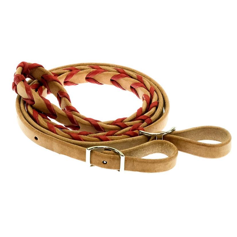 South Texas Tack Tack Red South Texas Tack Leather Roping Rein w/Colored Lacing