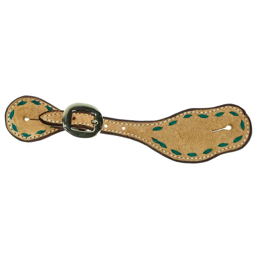 South Texas Tack Tack Shaped Roughout Spur Strap with Turquoise Buckstitch