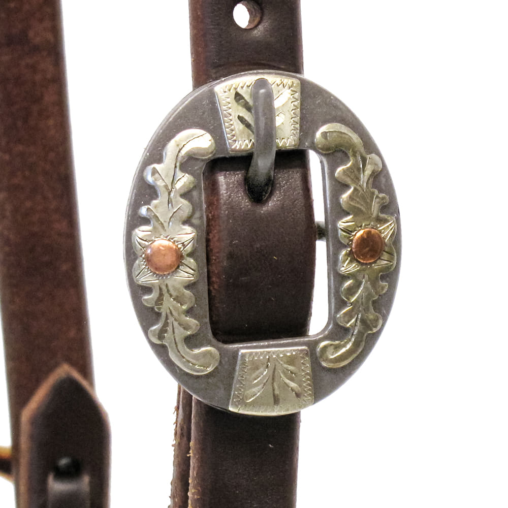 South Texas Tack Tack South Texas Tack Slide Ear Oiled Headstall with Single Silver Floral Buckle 5/8"