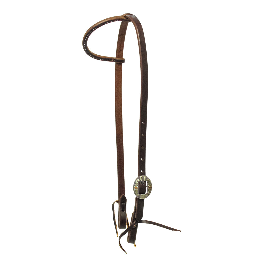 South Texas Tack Tack South Texas Tack Slide Ear Oiled Headstall with Single Silver Floral Buckle 5/8"