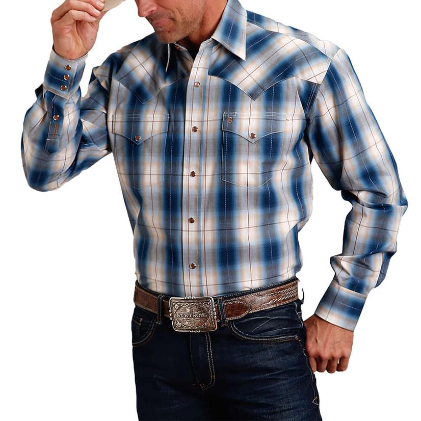 Stetson Apparel & Boots Apparel Stetson Apparel & Boots Blue Plaid Long Sleeve Snap Men's Shirt