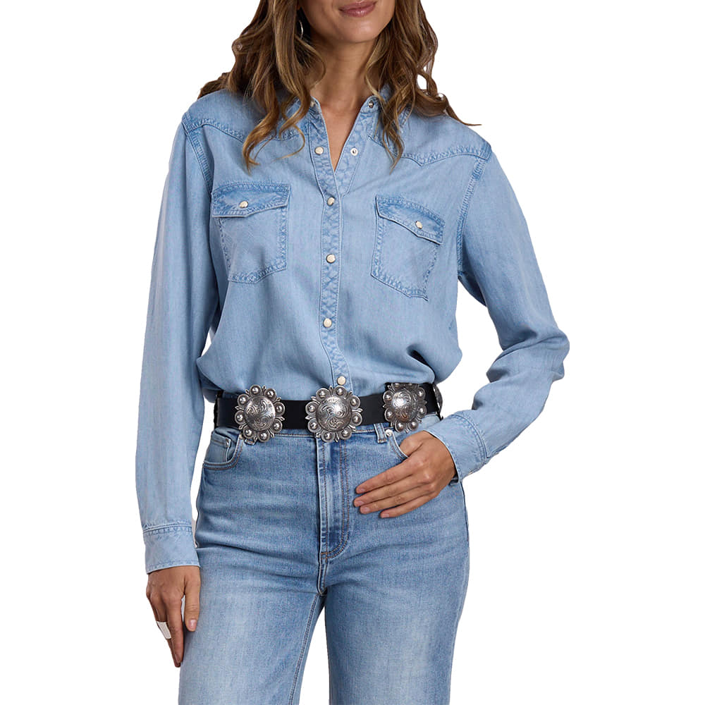 Stetson Apparel & Boots Apparel Womens Light Denim Long Sleeve Shirt