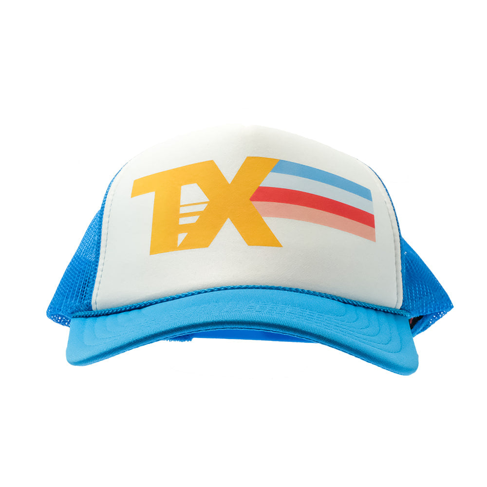 Summer Tees Hats Summer Tees TX Custom Neon Blue and White Women's Trucker Cap