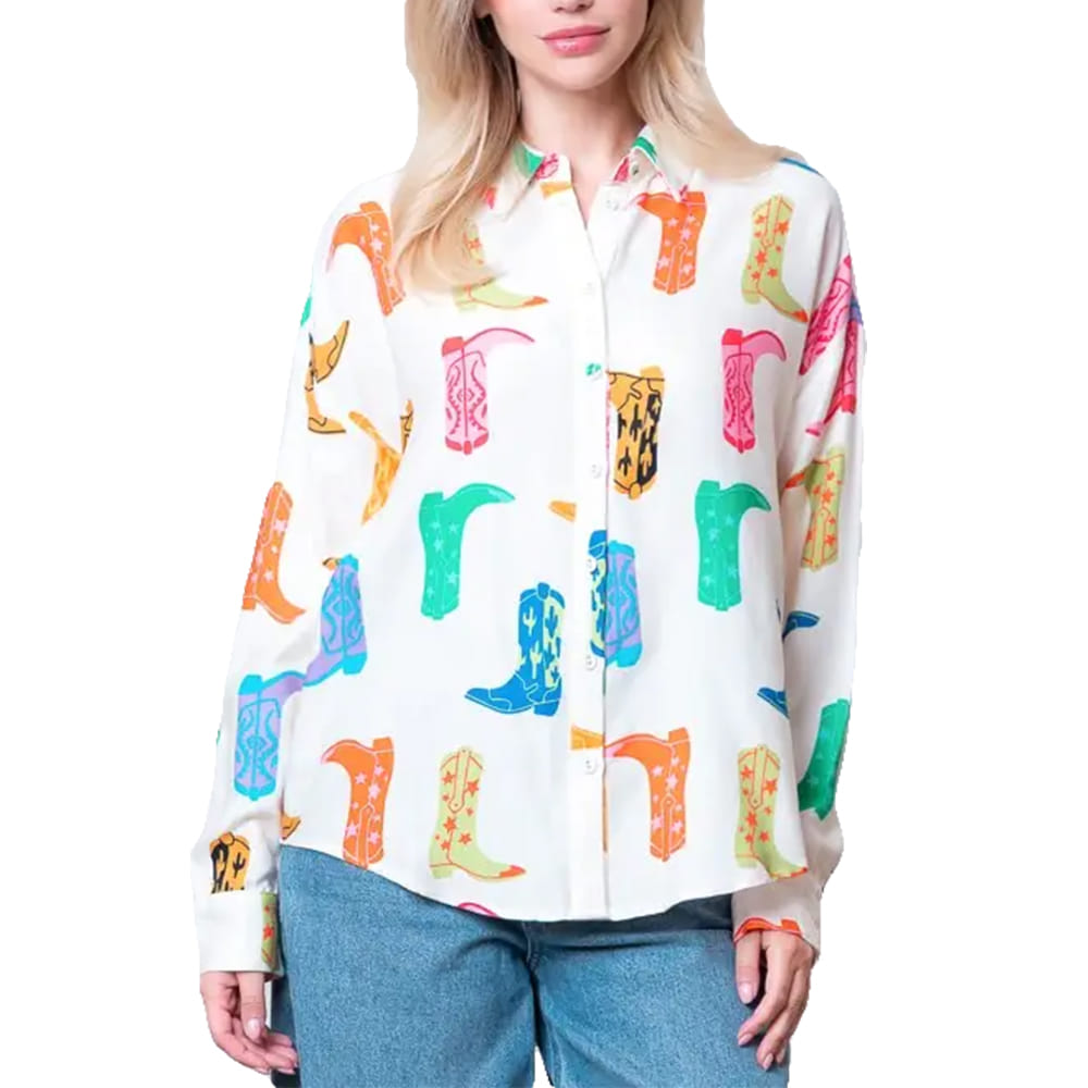 Taelynn Apparel Boots Printed Button Up Long Sleeve