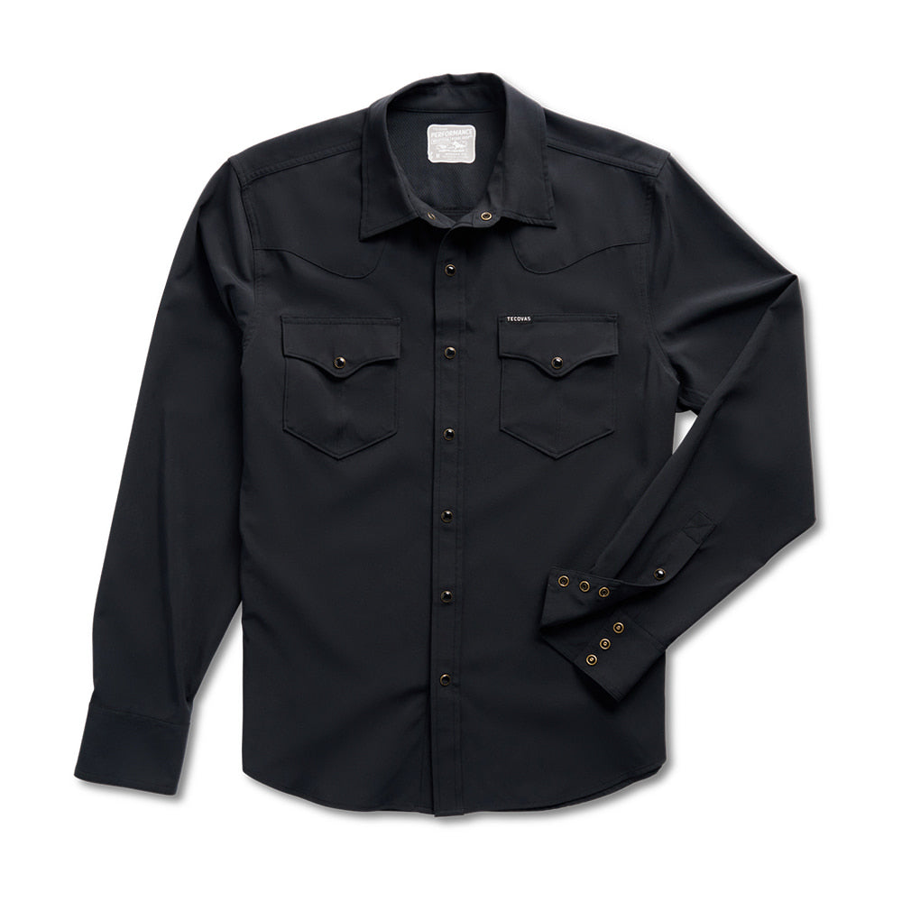 Tecovas Apparel Tecovas Men's Performance Western Pearl Snap Long Sleeve Black Shirt