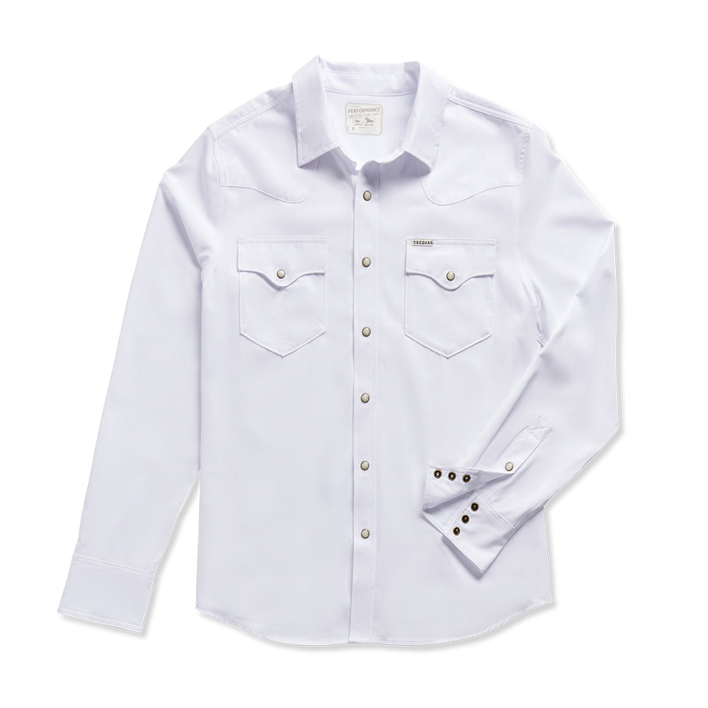 Tecovas Apparel Tecovas Men's Performance Western Pearl Snap Long Sleeve White Shirt