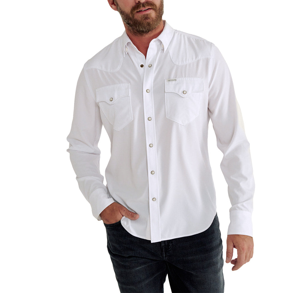 Tecovas Apparel Tecovas Men's Performance Western Pearl Snap Long Sleeve White Shirt