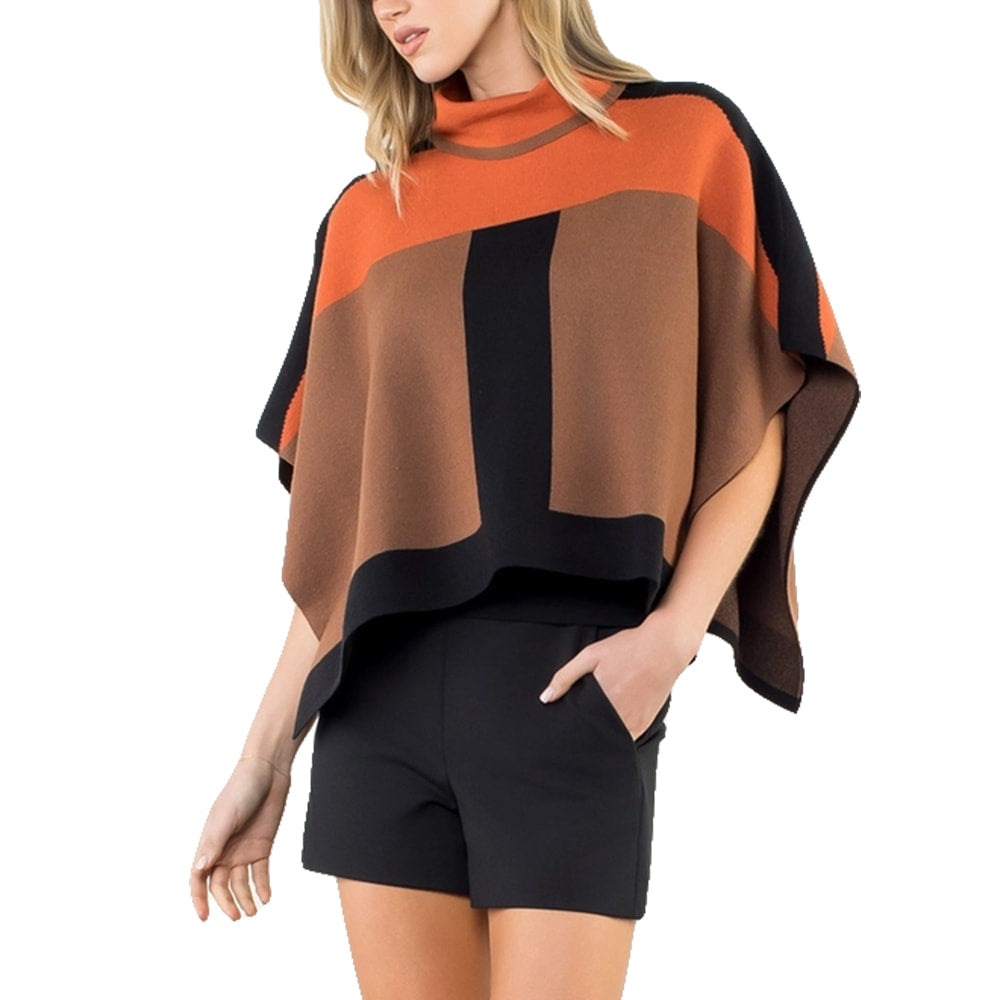 Thml Clothing Apparel Thml Clothing Women's Colorblock Turtleneck Knit Poncho