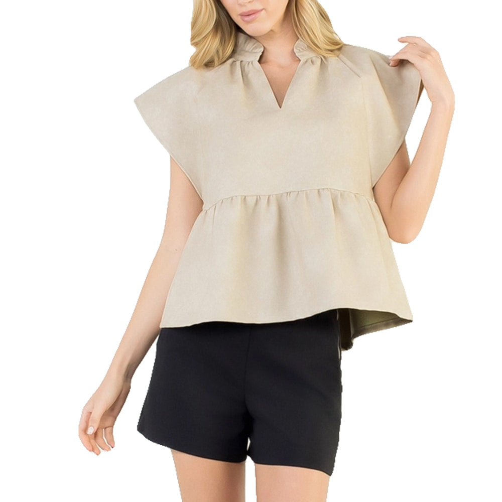 Thml Clothing Apparel Thml Clothing Women's Short Sleeve Leather V Neck Top