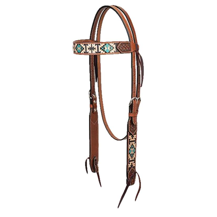 Turquoise Cross Tack Chocolate Turquoise Cross Aztec 5/8" Browband Headstall